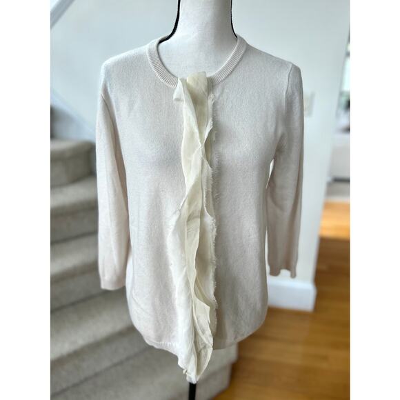 J.Crew Collection Cream Cashmere Ruffle Front Cardigan - Picture 1 of 7